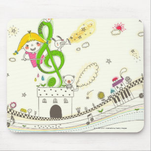 Tapis De Souris Fille jouant avec les notes musicales sur la