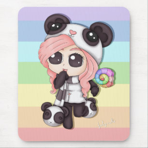 Tapis De Souris Fille mignonne de panda d'Anime d'arc-en-ciel