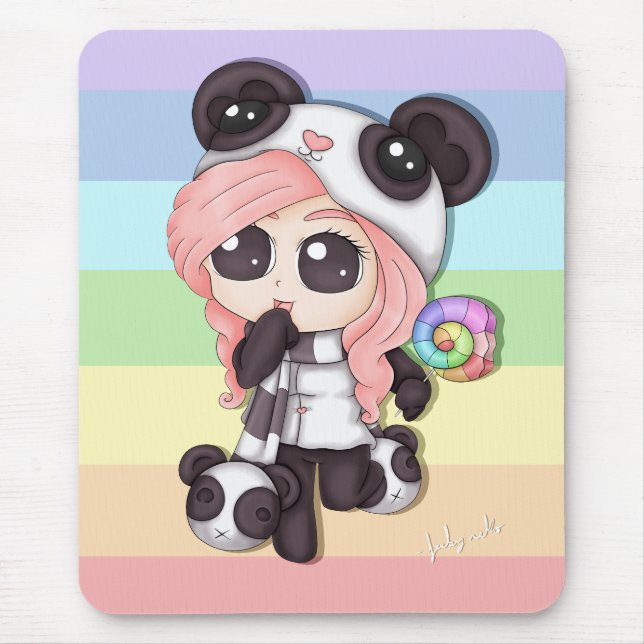 Tapis De Souris Fille mignonne de panda d'Anime d'arc-en-ciel (Devant)