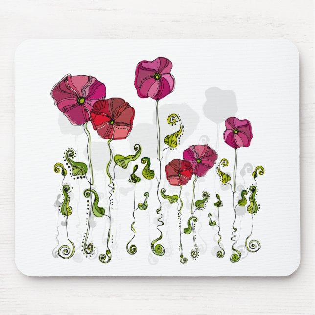 Tapis De Souris Fille mignonne rose et rouge Retro Floral (Devant)