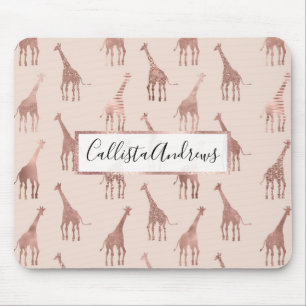 Tapis De Souris Fille moderne Rose Or Blush Giraffes rose