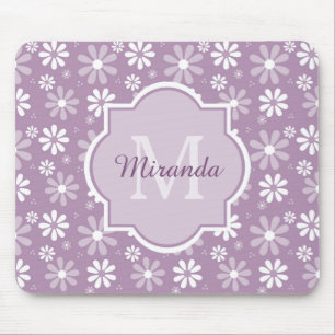 Tapis De Souris Fille Monogramme Lumière Purple Daisy Fleurs et no