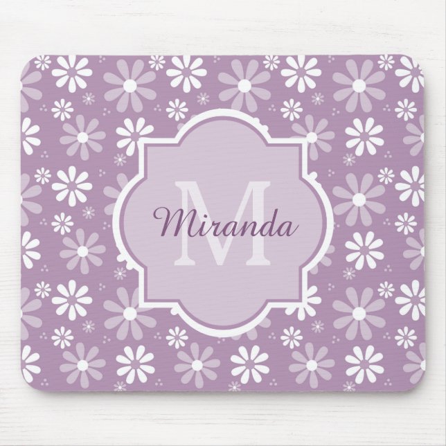 Tapis De Souris Fille Monogramme Lumière Purple Daisy Fleurs et no (Devant)