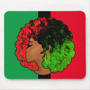 Tapis De Souris Fille noire panafricaine femme rouge vert fierté a