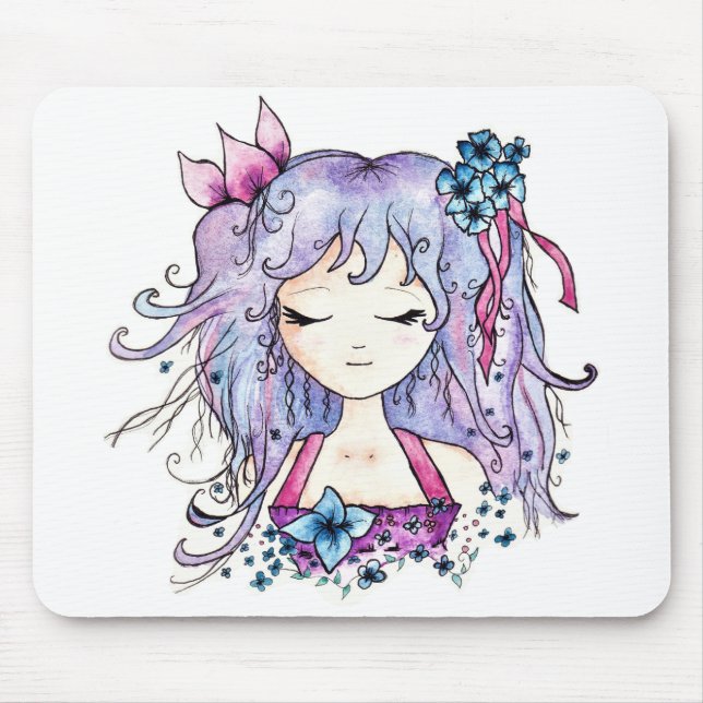 Tapis De Souris Fille pourpre mignonne de manga de fleur de (Devant)
