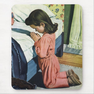 Tapis De Souris Fille priant au coucher, la prière du Seigneur