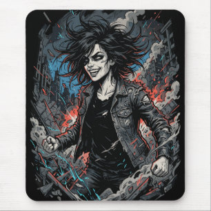 Tapis De Souris Fille Punk Chaos Contrôlé Rebelle Urbaine Grunge