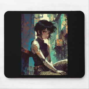 Tapis De Souris Fille Rétro Anime Cyberpunk Guerrière de l'Avenir 