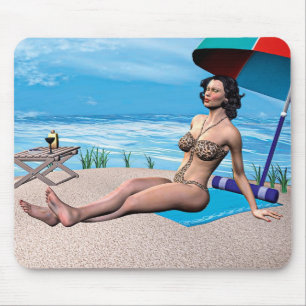 Tapis De Souris Fille Rétro sous le Soleil