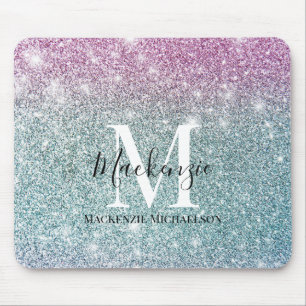 Tapis De Souris Fille rose bleu violet Parties scintillant Nom du 