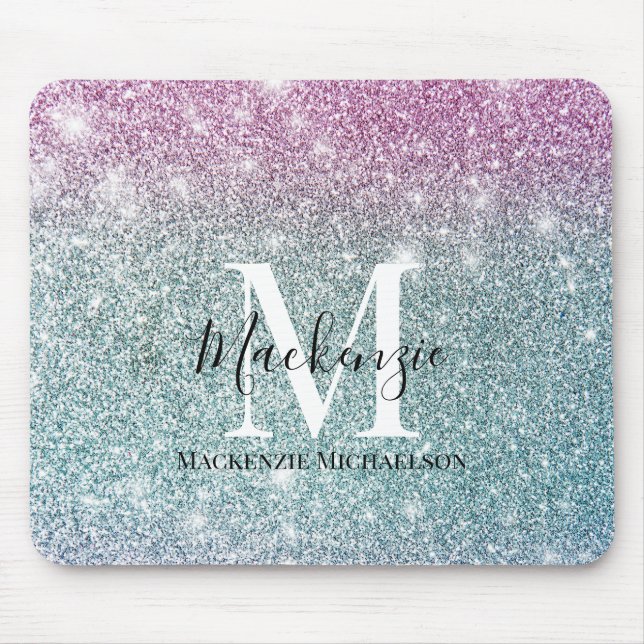 Tapis De Souris Fille rose bleu violet Parties scintillant Nom du  (Devant)