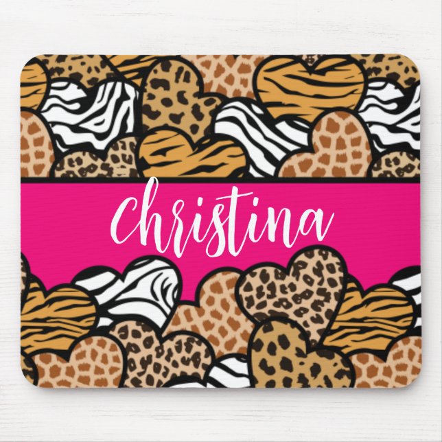 Tapis De Souris Fille Rose Joueuse Coeurs Posters de animaux Nom (Devant)
