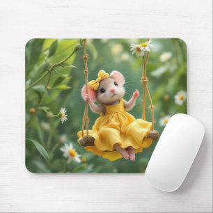 Tapis De Souris Fille Souris sur une balançoire de jardin