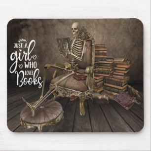 Tapis De Souris Fille squelette amatrice de livres