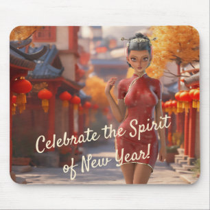 Tapis De Souris Fille Toon Exotique Fête le Nouvel An Chinois