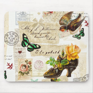 Tapis De Souris Fille Vintage Ephemera Fashion Collage Avec Nom