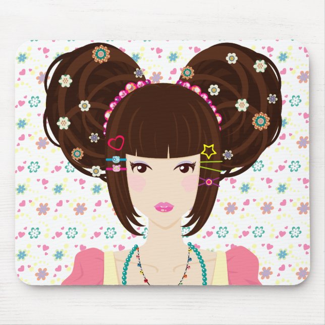 Tapis De Souris Fille Yuriko de Harajuku avec l'arrière - plan (Devant)