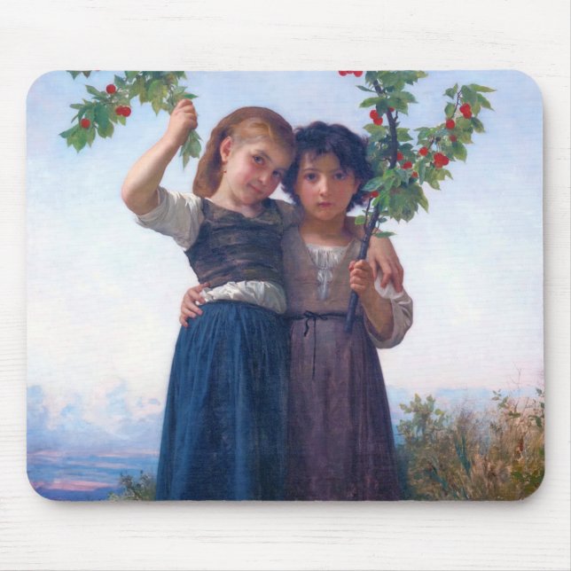 Tapis De Souris Filles avec la Branche Cerise, Bouguereau (Devant)