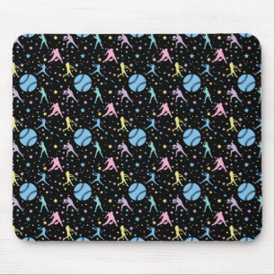 Tapis De Souris Filles Softball - Joueuses avec étoiles