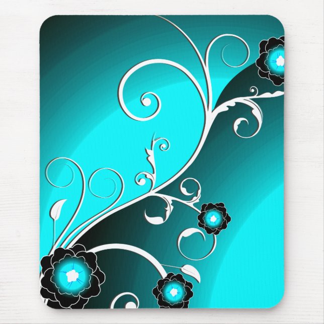 Tapis De Souris Fine Aqua Silver mignonne Girl Retro Floral (Devant)
