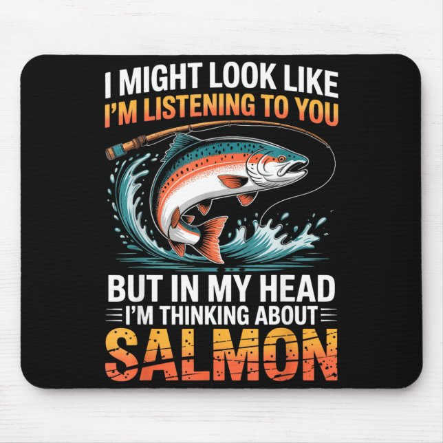 Tapis De Souris Fisherman Fish Angler Thinking About Salmon Fishin (Devant)