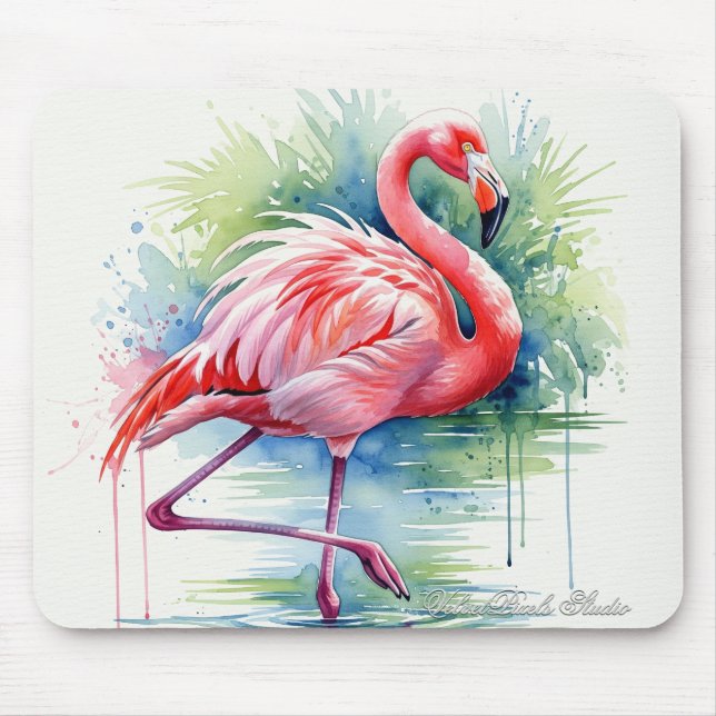 Tapis De Souris Flamant rose aquarelle Mousepad (Devant)