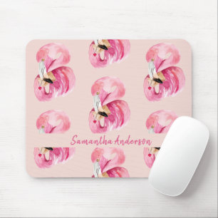 Tapis De Souris Flamant rose d'aquarelle personnalisé