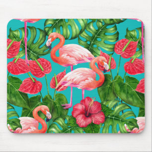 Tapis De Souris Flamant rose et aquarelle du jardin tropical