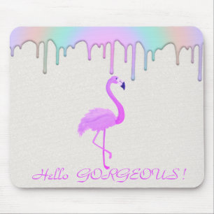 Tapis De Souris Flamant Rose, Gouttes de Arc-en-ciel - Bonjour Mag