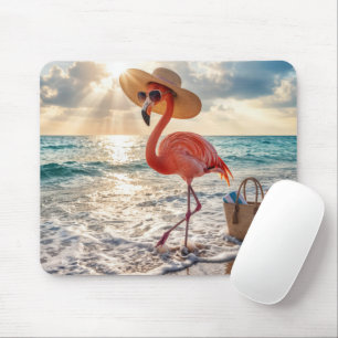 Tapis De Souris Flamant rose marchant dans les vagues de l'océan