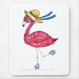 Tapis De Souris Flamant rose rose mignon et capricieux sur les pat