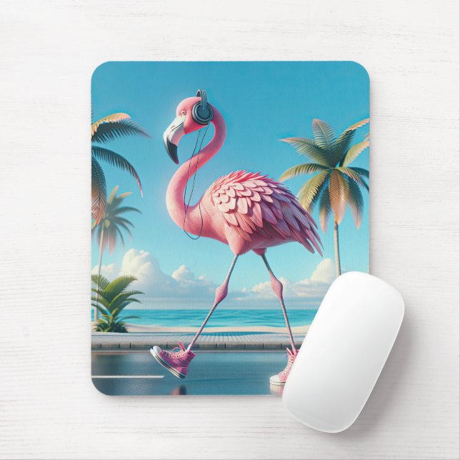 Tapis De Souris Flamant rose rose portant des Baskets (Avec souris)