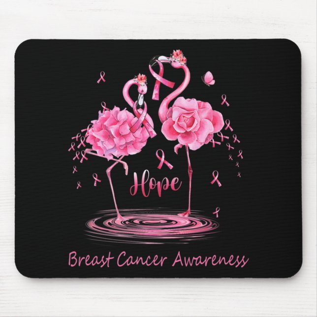 Tapis De Souris Flamant rose rose Ruban Papillons Cancer du sein A (Devant)