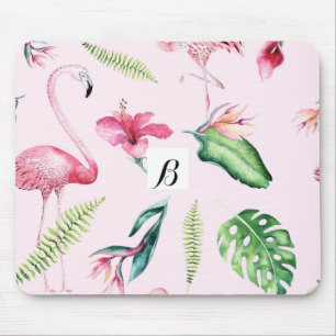 Tapis De Souris Flamant Rose Tropical Hibiscus Floral Fun