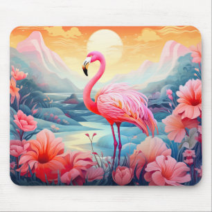 Tapis De Souris Flamant Tropical avec Fleurs