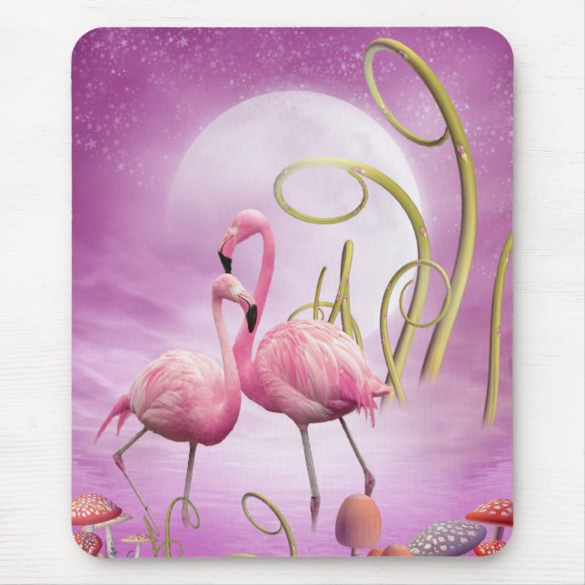 Tapis De Souris Flamants roses roses lunatiques Mousepad (Devant)