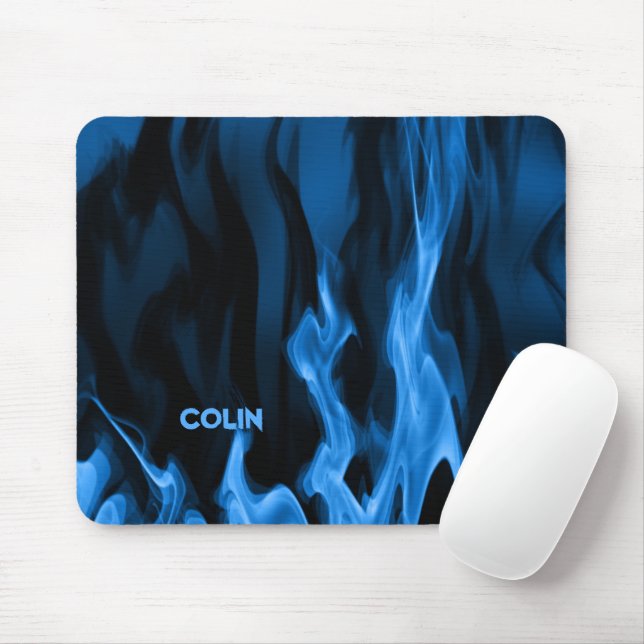Tapis De Souris Flames bleu Cobalt | Personnalisé (Avec souris)