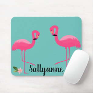 Tapis De Souris FLAMINGO AQUA GREEN FLORAL CUSTOMIZABLE Mouse Pad
