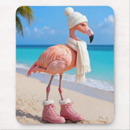 Tapis De Souris Flamingo Wearing Winter Scarf and Boots