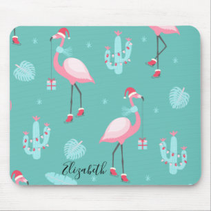 Tapis De Souris Flamingos Santa Chapeau Présente Flocons de Neige
