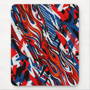 Tapis De Souris Flammes abstraites de course Rouge Bleu Noir