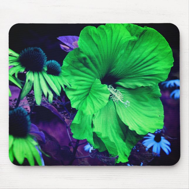 Tapis De Souris Fleur Abstraite d'Hibiscus vert (Devant)