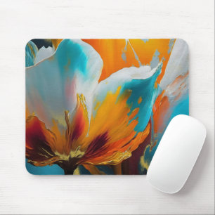 Tapis De Souris Fleur abstraite en orange et sarcelle