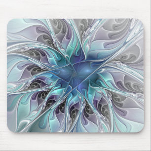 Tapis De Souris Fleur Abstraite Fractale Moderne Avec Bleu