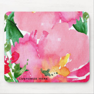 Tapis De Souris Fleur aquarelle rose floral été chic personnalisé