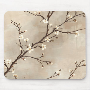 Tapis De Souris Fleur Blanche Élégante Branche Minimaliste