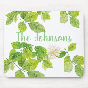 Tapis De Souris Fleur blanche et jardin Feuille vert