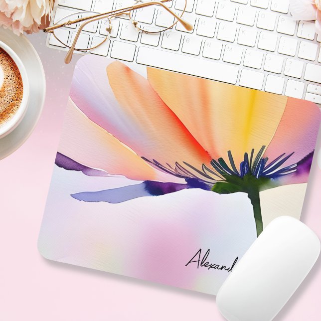 Tapis De Souris Fleur Contemporaine Nom Personnalisé Optionnel (Créateur téléchargé)