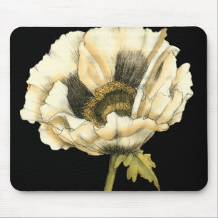 Tapis De Souris Fleur crème de pavot sur l'arrière - plan noir