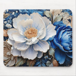 Tapis De Souris Fleur d'aquarelle en bleu et blanc,